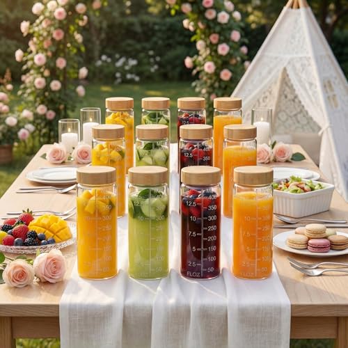 16 oz Round Glass Juice Bottles with Airtight Bamboo Lids, Reusable 9 Pack - color: 16oz - 9 Pack