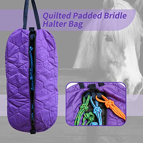 Bridle Bag for Horses, Durable Nylon Bridle Halter Bag with 3 Layers Padded Horse Tack Carry Bag-Large Capacity Protect Tack - color: Purple