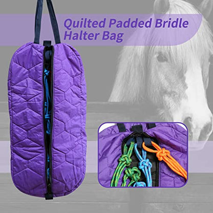 Bridle Bag for Horses, Durable Nylon Bridle Halter Bag with 3 Layers Padded Horse Tack Carry Bag-Large Capacity Protect Tack - color: Purple