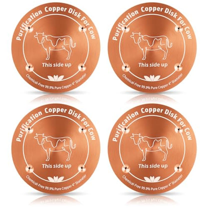 4 Pack 4 Inch Copper Disk for Cattle Water Trough, 99.9% Pure Copper Disc, 0.6mm Heavy Duty Water Purifier for Stock Tank, Horse Bowl, Poultry Fountain, Automatic Waterer Maintenance Kit