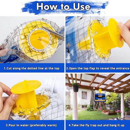 8 Fly Traps Outdoor Hanging Disposable, Fly Bags for Outside, Fly Bait Bag Hunter Traps Control Insecticides Insect Repellents Outdoor, Ranch Fly Traps for Mosquitoes Carpenter Bees Wasps
