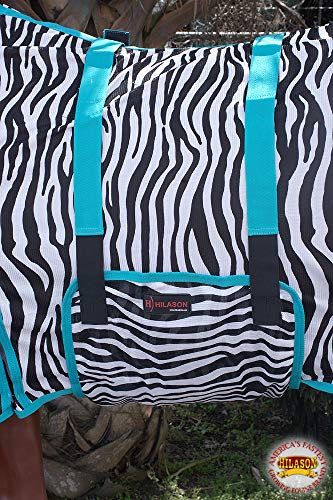 HILASON Horse Fly Sheet Breathable Mesh UV Protection Mosquito Bug Summer - color: Zebra with turquoise piping, size: 66 In
