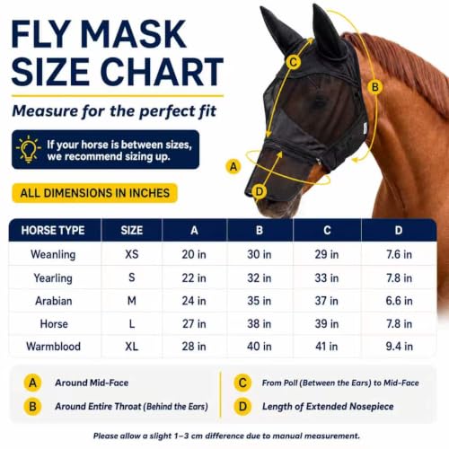 Horse Fly Mask with Ears & Detachable Nose Cover, Large - size: Large