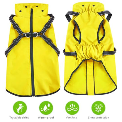 Dog Raincoat Waterproof Doggie Hoodie Reflective Dog Raincoat Hooded Adjustable Rain Jacket for Small Medium Large Dogs Puppies Doggie Black Red Yellow Green (Yellow, S) - color: Yellow, size: S