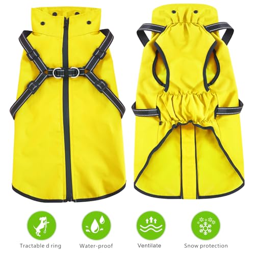 Dog Raincoat Waterproof Hoodie Reflective Dog Raincoat Hooded Adjustable Rain Jacket for Small Medium Large Dogs Puppies Doggie (Yellow, XL) - color: Yellow, size: XL