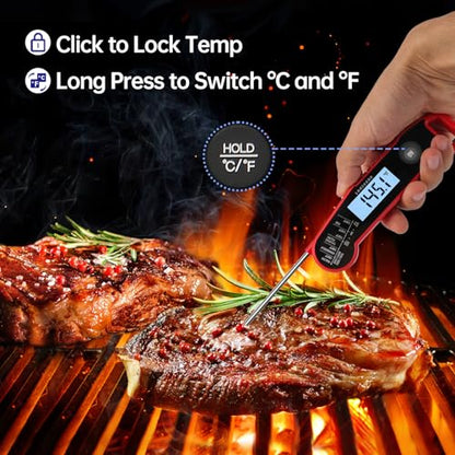 Lonicera Instant-Read Meat Thermometer, 1-Second, ±0.5°F Accuracy, Red - color: RED