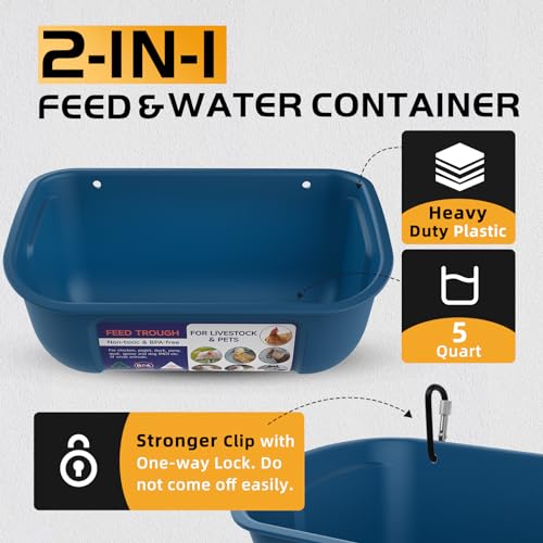 Goovilla Chicken Feeder Waterer, Hanging or Screw-in, 2 Pack 5 Quart, Blue - color: Dark Blue, size: 5 Quart