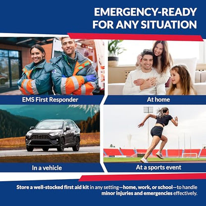 Fully Stocked Trauma First Aid Kit – First Responder II Bag with Tools, Gauze, Bandages, Scissors & Gloves – Compact & Portable – OSHA and ANSI Compliant – Blue - color: Blue