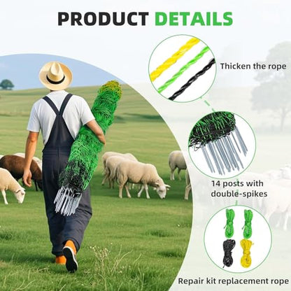 Electric Poultry Netting Fence, Portable Electric Fence for Poultry and Livestock Chicken Sheep Lambs Hogs Deer Dogs in Backyards Farms Ranches Homesteads and Gardens (49.6"x 164') - size: 49.6"x 164'-Poultry