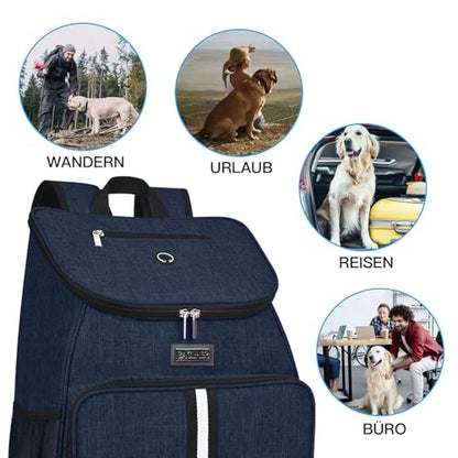 BAGLHER丨Dog Travel Bag, Airline Approved Pet Supplies Backpack, Dog Travel Backpack with 2 Silicone Collapsible Bowls and 2 Food Baskets - color: Dark Blue-A
