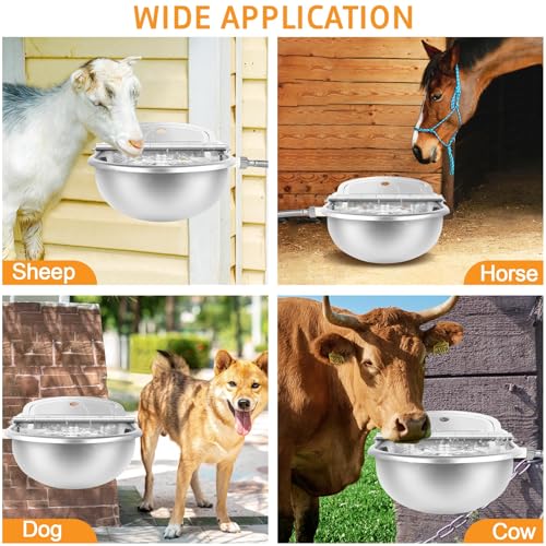 4PCS Automatic Animal Drinking Water Bowl Stainless Steel Waterer Feeder Farm Dog Dispenser Kit Self Filling for Livestock Horse Goat Water Trough with Float Valve Drain Hole Hose Adapter Bolts - size: 4 PCS