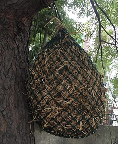 Majestic Ally 2 Pcs 1.25”x1.25” Holes Ultra Slow Feed 40” Very Sturdy Hay Net with Bottom Ring for Goat, Sheep and Livestock Simulatr grazing, Reduces Waste (Hunter Green) - color: Hunter Green