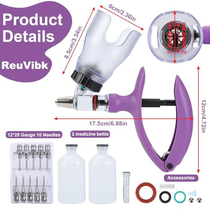 5ml Continuous Self-Refilling Livestock Syringe, 10 Needles Included - color: Purple