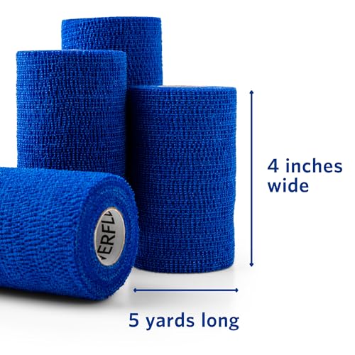 OVIK Health PowerFlex Equine – Extra Strong Self-Adhering Bandage Wrap – Wound Care, Compression & Support Bandage for Horses, Cows & Dogs – Blue, 4 inch, 4 Rolls (Resealable Case) - color: Blue