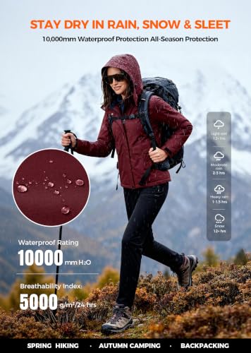 wantdo Women's Waterproof Ski Jacket Warm Fleece Lined Snow Winter Coat | 10000mm Waterproof Snowboard Jacket for Skiing, Hiking, Commute, Removable Hood, 6 Pocket, Windproof Warm -10°F to 50°F - color: Red, size: Medium