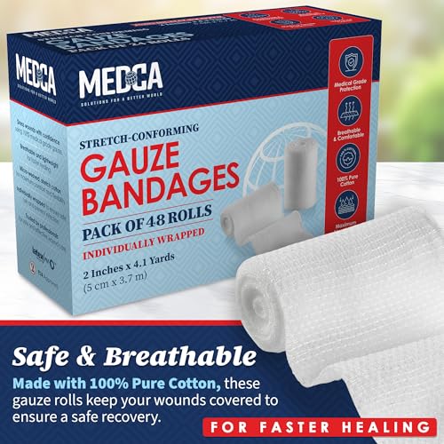 Gauze Bandage Rolls - (48 Pack) 2 in x 4.1 Yards Per Roll of Medical Grade Gauze Bandage and Stretch Wrapping for Dressing All Types of Wounds and First Aid Kit by MEDca, (2-Inch, 48 Pcs)