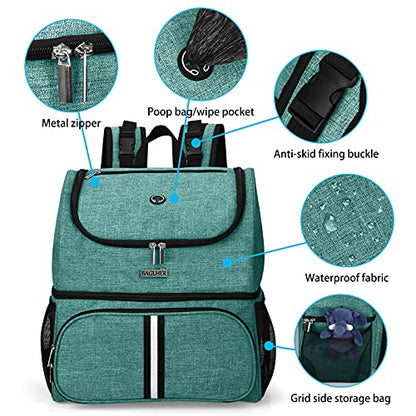 BAGLHER Pet Travel Bag, Double-Layer Pet Supplies Backpack (for All Pet Travel Supplies), Pet Travel Backpack with 2 Silicone Collapsible Bowls and 2 Food Baskets Green - color: Green