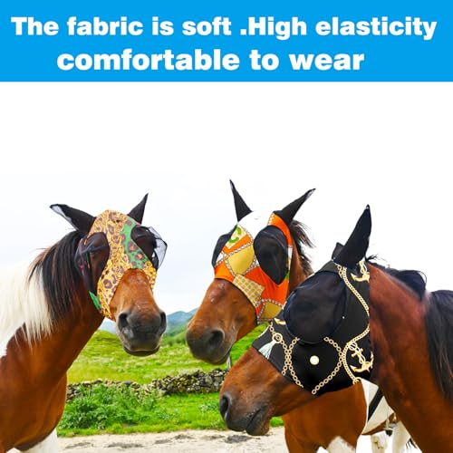Super Comfort Fly Marsks for Horses of 3pcs Set-Horse FlyMask with Ears- Elasticity Fly Mask with UV Protection（Size：L - size: 3 pcs