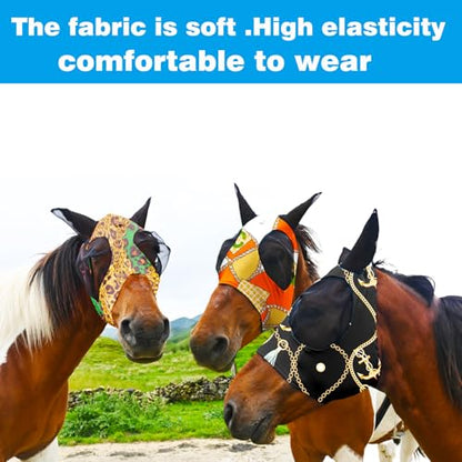 Super Comfort Fly Marsks for Horses of 3pcs Set-Horse FlyMask with Ears- Elasticity Fly Mask with UV Protection（Size：L - size: 3 pcs