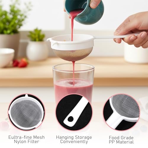 Plastic Mesh Strainer Set,4 Pcs Kefir Strainer Set Fine Sieve with Handle Plastic Non-Metal Sieve with Fine Mesh for Juice Yogurt Coffee Honey Milk Nut Milk with Handle