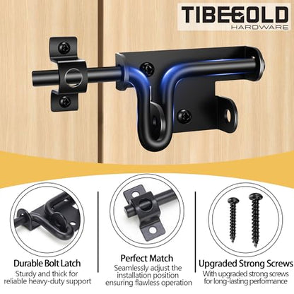 Slide Bolt Gate Latch with Padlock Hole, Heavy Duty Fence Sliding Bolt Gate Latch for Wooden Fence, Slide Latches Outdoor Doors for Wood Vinyl Fence Barn Shed, Black, 1 Pack