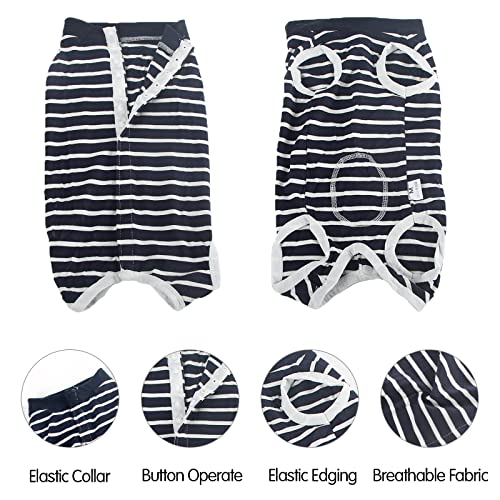 Dog Recovery Suit Abdominal Wound Puppy Surgical Clothes Post-Operative Vest Pet After Surgery Wear Substitute E-Collar & Cone(M,Blue Stripe) - color: Blue Stripe, size: Medium (Pack of 1)