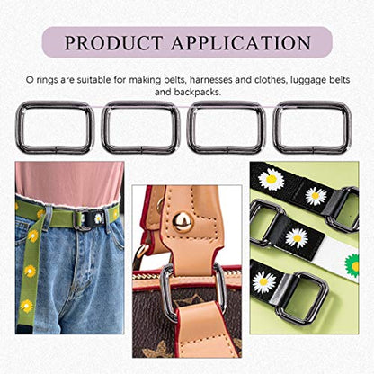 Swpeet 60Pcs 1 Inch / 25mm Heavy Duty Metal Ring Buckle Webbing Belts - color: Gun-black, style: Metal Rectangle Ring