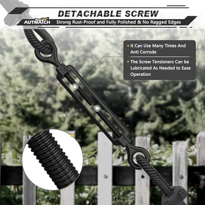AUTMATCH M5 Eye & Eye Turnbuckle - 304 Stainless Steel Wire Rope Tensioner | Adjustable Turnbuckle for Cable Railing, Fence & Shade Sail Hardware, Wire Rope Tension Kit, 6-Pack, Black - color: Black Tone - Eye & Eye, size: M5