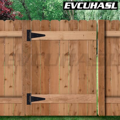 4 Inch T-Strap Gate Hinges, Shed Barn Door Hinges Heavy Duty, Black Tee Hinges for Wooden Fences, Yard Gate, Wrought Hardware Iron Rustproof (4 Pack/Set) - size: 4 Inch