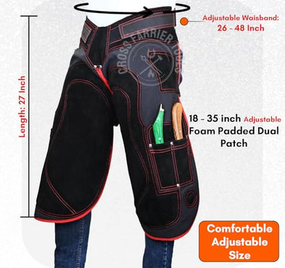 – Premium Cowhide Leather Farrier Apron | Adjustable Waist | Breathable Air Mesh Lining, Foam Knee Pads, Magnets & Knife Pockets | Professional Hoof Trimming Chaps (70cm - 27inch) - color: Red- Black, size: 70cm - 27inch
