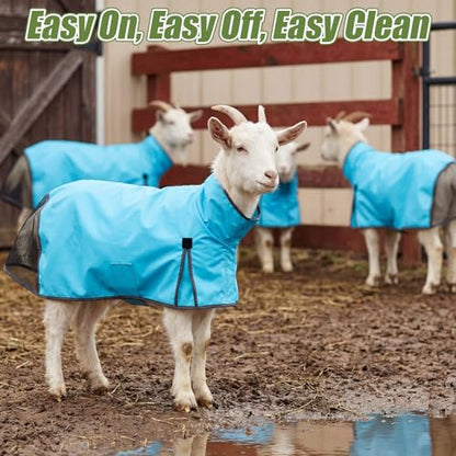 Goat Sheep Blanket -Summer Sun Protection Rain Coat for Show Goats Sheep Lambs Livestock Lightweight Waterproof Fly Sheet with Adjustable Belly Straps(S) - size: S