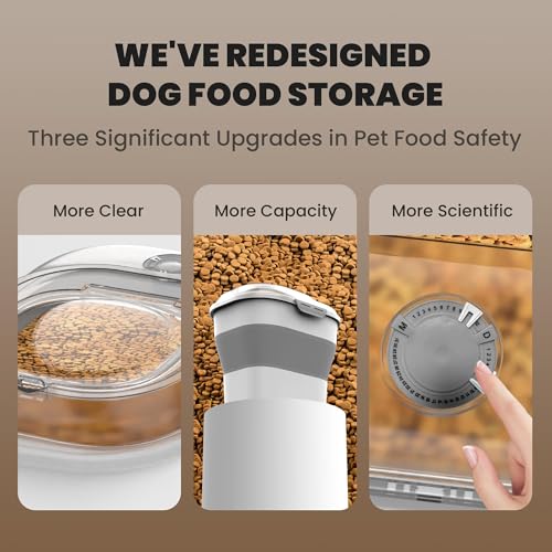 32-35 Lbs Dog Food Storage Container Wheels,Collapsible Dog Food Container | Pet Food Storage Container with Transparent Airtight Lid,Date Track,Keep Fresh for Rice,Flour,Sugar,Scoop and 2PCS Container - color: Clear/35 lbs