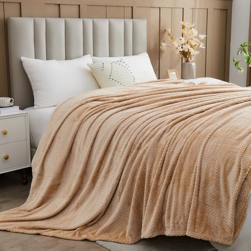 NEWCOSPLAY Fleece Leaves Pattern Queen Blanket, Brown, 90"x90" - color: Brown, size: Queen(90"x90")