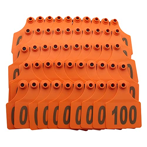 100PCS Cattle Ear Tags 001-100 Numbered Plastic Farm Identification - color: Orange