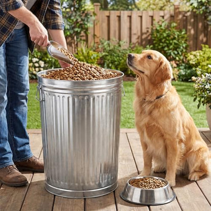Plexon 20 Gallon Metal Trash Can with Lid Outdoor Large Trash Bin Galvanized Steel Garbage Can for Farm Garage Patio Ash Bucket Bird Seed Storage Can Heavy Duty Round Container Silver