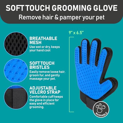 Maxpower Planet Pet Grooming Brush and 2X Grooming Gloves Combo - Double Sided Dematting, Deshedding Undercoat Rake for Dogs and Cats - Reduce Shedding Easily - Blue - color: A1 - Rake & Glove (Best Value), size: Large
