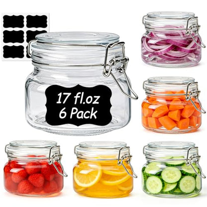 ComSaf Square Glass Food Jars 17 oz 6 Pack for Pickling and Herbs Storage - size: 17oz*6