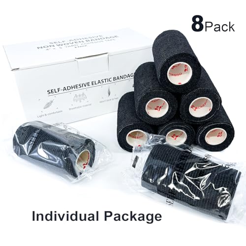 Carbou Self Adhesive Bandage Wrap 4" x 5yd 8ct Vet & Athletic Black - color: Black, size: 8 Count (Pack of 1)
