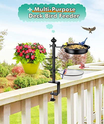 BOLITE Balcony Bird Feeders for Outdoors and Deck Railing, 3-Trays, Black - style: 3 Trays