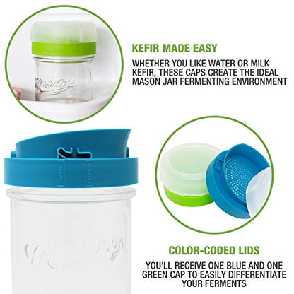 Masontops kefir lid mason jar lids wide mouth mason jar lids living culture grain drainer starter kit for home fermentation 2 packs - size: Kefir Cap 2PK