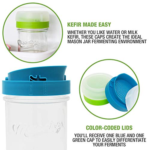 Masontops Kefir Caps - Wide Mouth Mason Jar Lids - Water Kefir Grains Strainer Mason Jar Kefir Jar - Home Water Kefir Starter Kit Kefir Fermenter Container - 4 Pack - size: Kefir Cap 4PK