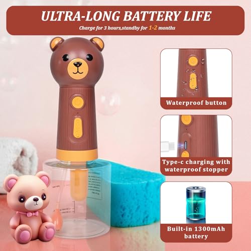 Electric Foaming Shampoo Dispenser for Dog and Cat Bathing, Rechargeable Soap Dispenser for Pet Bathing, Bathroom, Kitchen Sink, Toilet Cleaning - color: Brown Bear