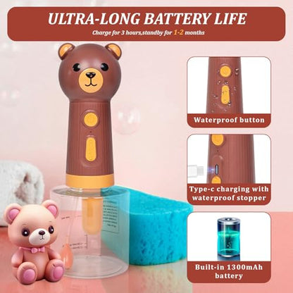 Electric Foaming Shampoo Dispenser for Dog and Cat Bathing, Rechargeable Soap Dispenser for Pet Bathing, Bathroom, Kitchen Sink, Toilet Cleaning - color: Brown Bear
