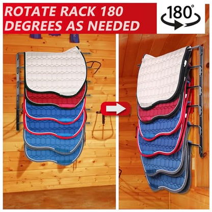 TOMESHA Saddle Pad Rack-Horse Blanket Holder,Extra-Long Rack Arms for Various Accessories,Heavy Duty 180 Degree Swing-Out Wall Mount,Six (6) Well-Spaced,Storage Rack Stand Wall Mount