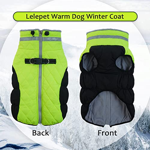 Lelepet Dog Coat Warm Dog Winter Coat Waterproof Dogs Jacket with Harness - color: Lime, size: X-Small