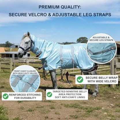 Mini Horse & Pony Mesh Fly Sheet with Neck & Belly Wrap Blue 48 - color: Cyan Blue, size: 48"