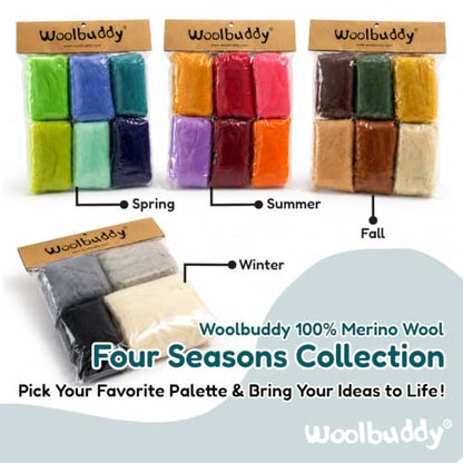 Woolbuddy Wool Roving Kit for Needle Felting (Winter) 4 Colors Natural Wool - color: Wool Bag Winter