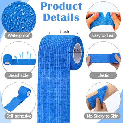 Treela 64 Pack 2" X 5 Yards Self Adhesive Bandage Wrap Blue - color: Blue, size: 2 Inch X 5 Yard