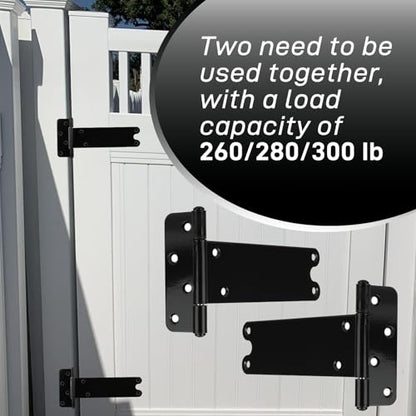 2 Pack 8” Heavy Duty Gate Hinges,300 Lbs Capacity Black Door Hinges | T Gate Hinges, Wrought Hardware for Wooden Fences, Barn Door, Screws Included (8 inches - 2 Pack) -Patent Pending - size: 8 inches - 2 Pack