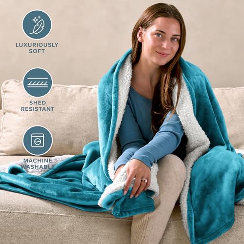 Bare Home Sherpa Fleece Blanket (Twin/Twin XL, Caribbean Sea) | Reversible Blanket for Bed, Sofa, and Couch, Warm & Lightweight, Fluffy & Soft - color: 16 - Caribbean Sea, size: Twin/Twin XL